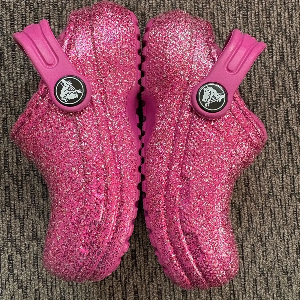 Crocs Classic Lined Glitter Clog Pink Sparkle Fuzzy Fuchsia Child's Size 6